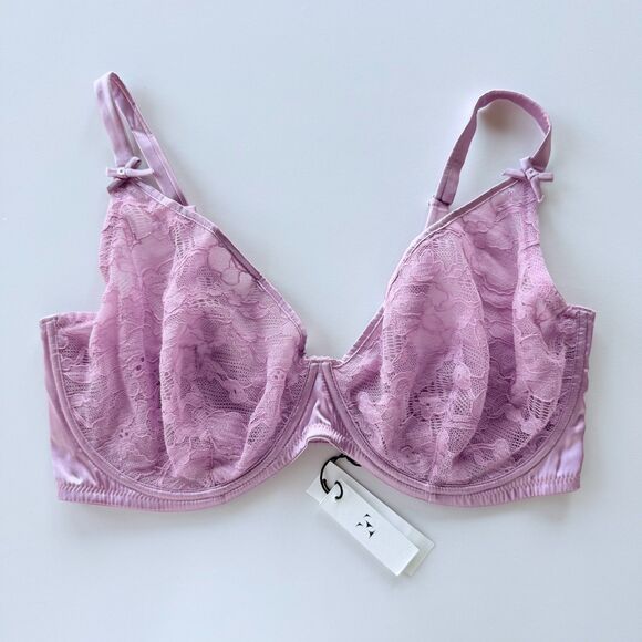 NWT Fleur du Mal Magnolia Lace Unlined Demi Bra in Lilac Purple Size 38G - Picture 10 of 15